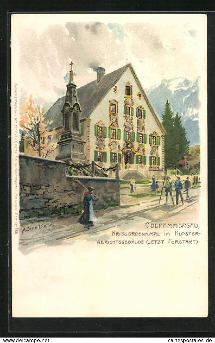 Künstler-AK Zeno Diemer: Oberammergau, Kriegerdenkmal Im Klostergerichtsgebäude  - Diemer, Zeno