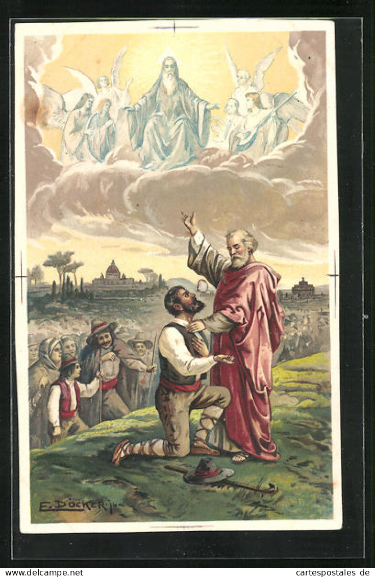 Künstler-Lithographie E. Döcker: Pilger Und Prophet  - Doecker, E.