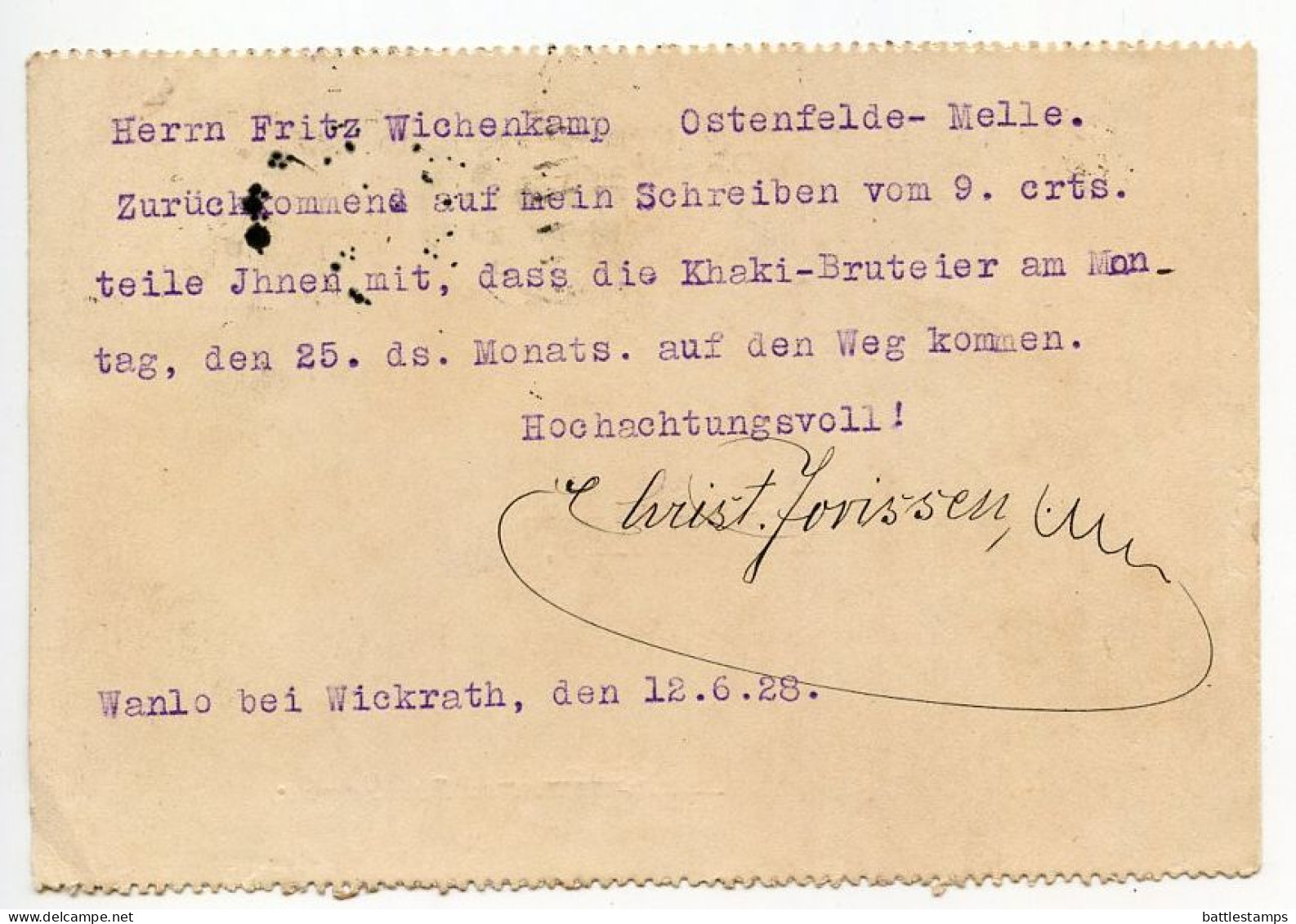 Germany 1928 Postcard; Rheydt To Ostenfelde; 8pf. Beethoven; Machine Cancel - Brieven En Documenten