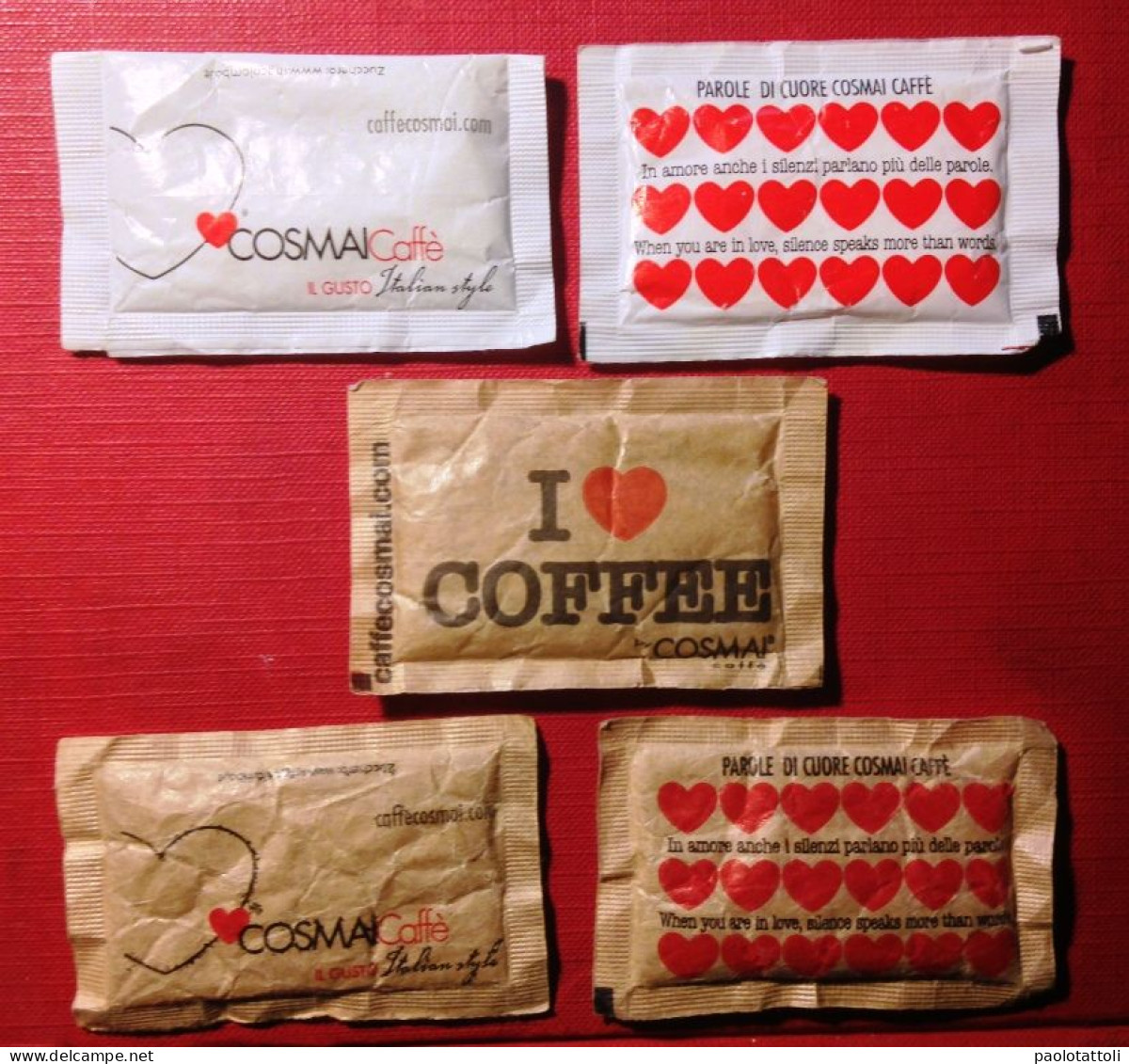 Sugar Bags, Full- Advertising Bags. Cosmai Caffè, Bisceglie. Italy. Lot Of Five. - Sucres