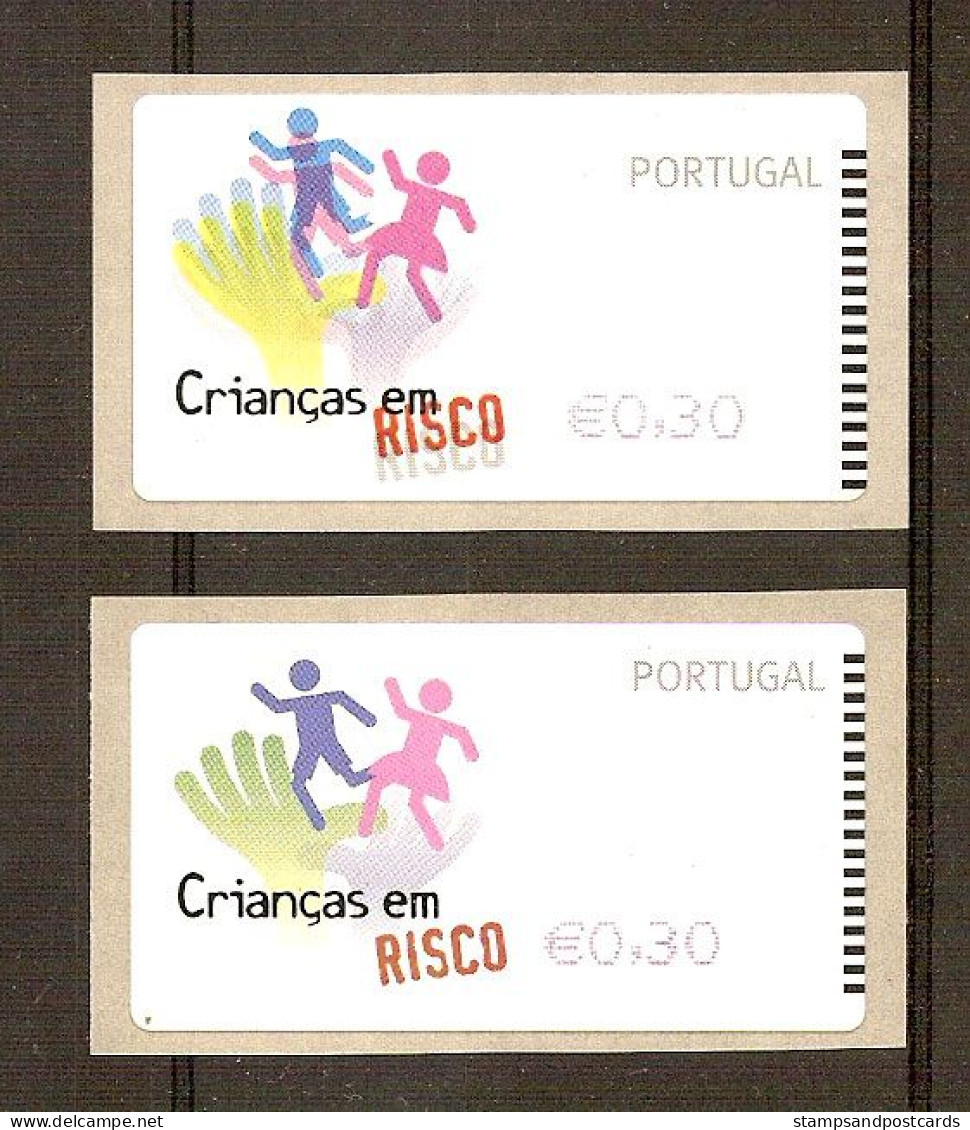 Portugal Timbres Distributeurs RARE COLEURS DEPLACÉS Complete E-Post 2007 ATM Children At Risk 2007 RARE ERROR - Machine Labels [ATM]