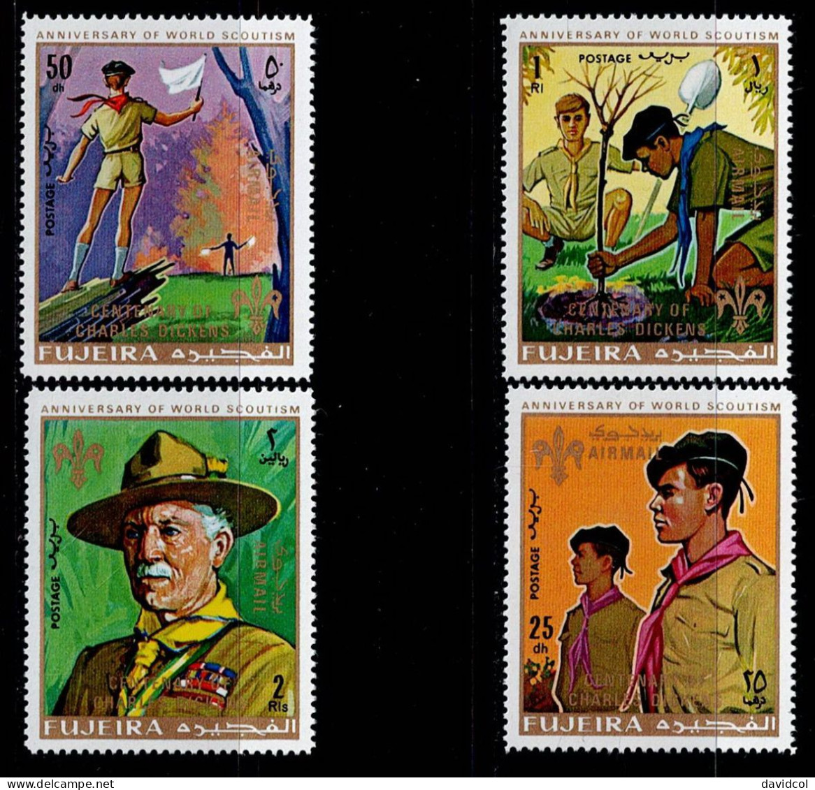 FUJ-03- FUJEIRA - 1970 - MNH -SCOUTS- ANNIVERSARY OF WORLD SCOUTISM-OVERPRINTED CENTENNARY OF CHARLES DICKENS - Fujeira