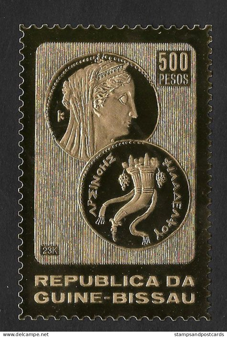 Guinée-Bissau Rare Timbre Or Monnaie Egypte Octadrachm Cornucopia 270 AC 1982 ** Guinea Bissau Gold Stamp Egypt Coin - Guinea-Bissau