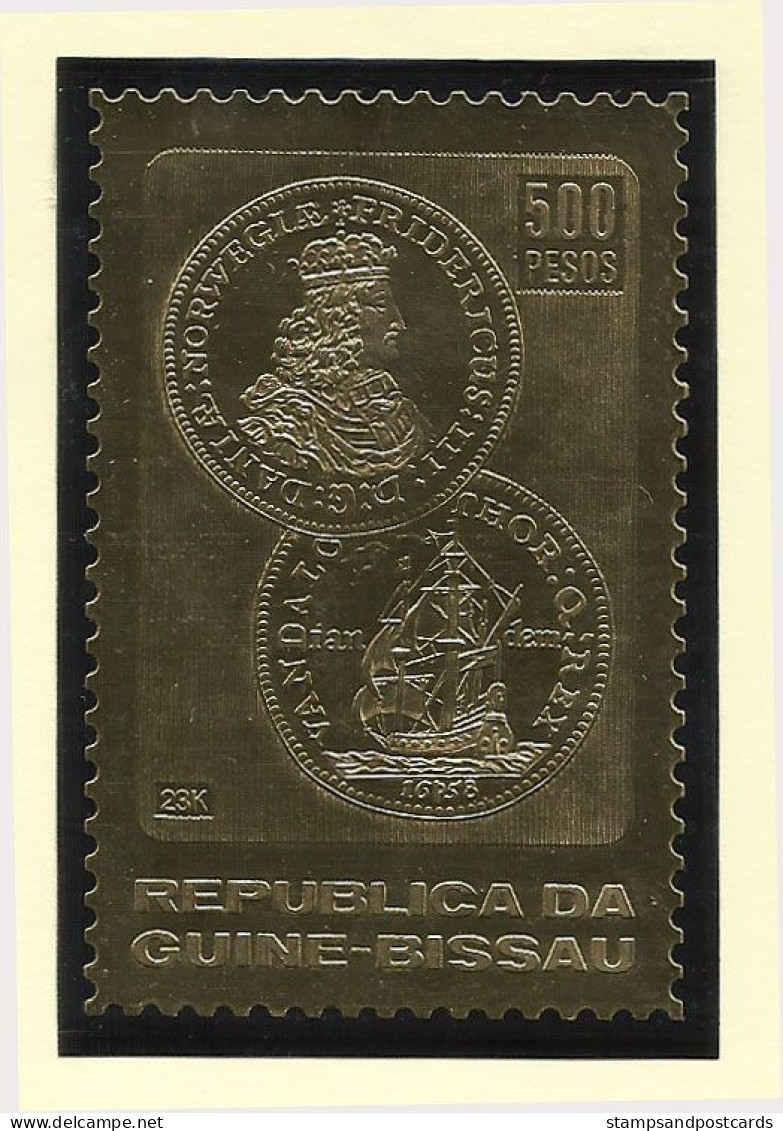 Guinée-Bissau Très Rare Timbre Or Monnaie 1658 4 Ducat Danemark 1982 ** Guinea Bissau Gold Stamp Denmark Coin - Guinea-Bissau