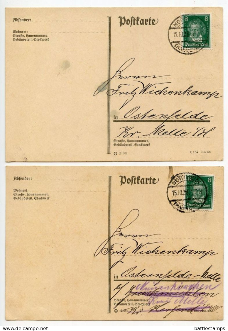 Germany 1928 2 Postcards; Northeim To Ostenfelde; 8pf. Beethoven - Cartas & Documentos