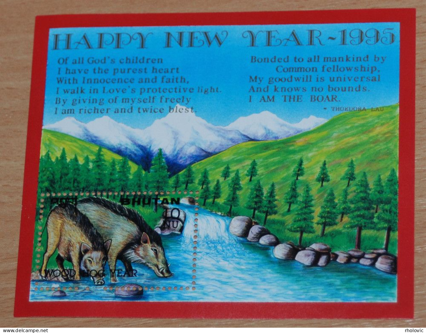BHUTAN 1995, Year Of The Pig, Animals, Fauna, Mi #B353, Souvenir Sheet, MNH** - Sonstige & Ohne Zuordnung