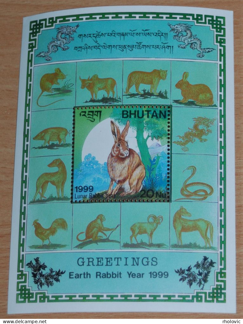 BHUTAN 1999, Year Of The Rabbit, Animals, Fauna, Mi #B382, Souvenir Sheet, MNH** - Konijnen