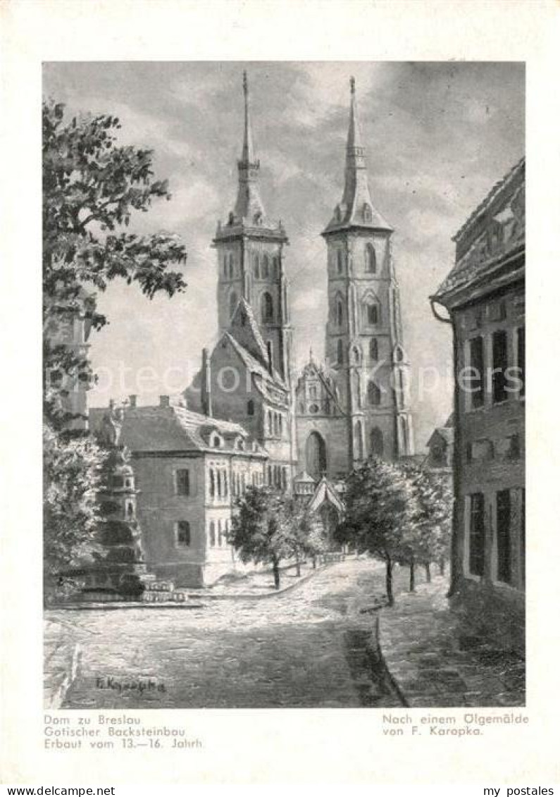 73161716 Breslau Niederschlesien Dom Gotischer Backsteinbau Kuenstlerkarte Bresl - Poland