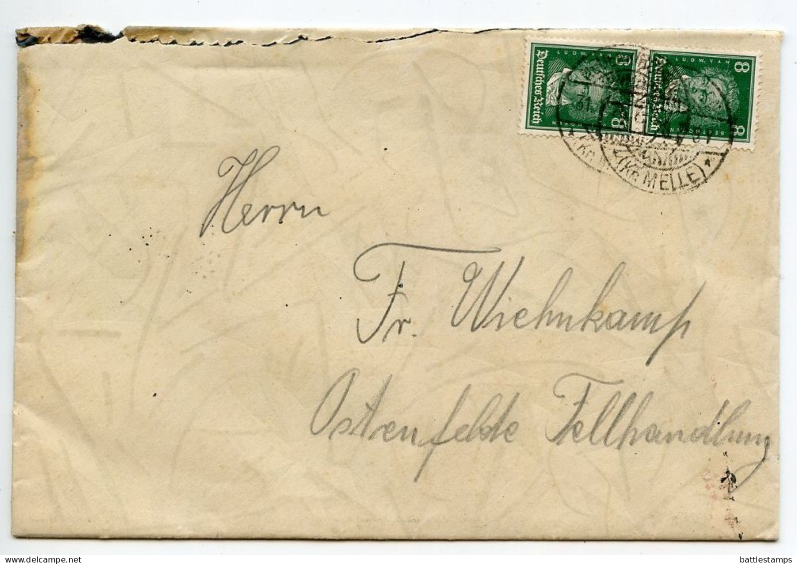 Germany 1928 Cover & Letter; Neuenkirchen (Kr. Melle) To Ostenfelde; 8pf. Beethoven, Pair - Covers & Documents