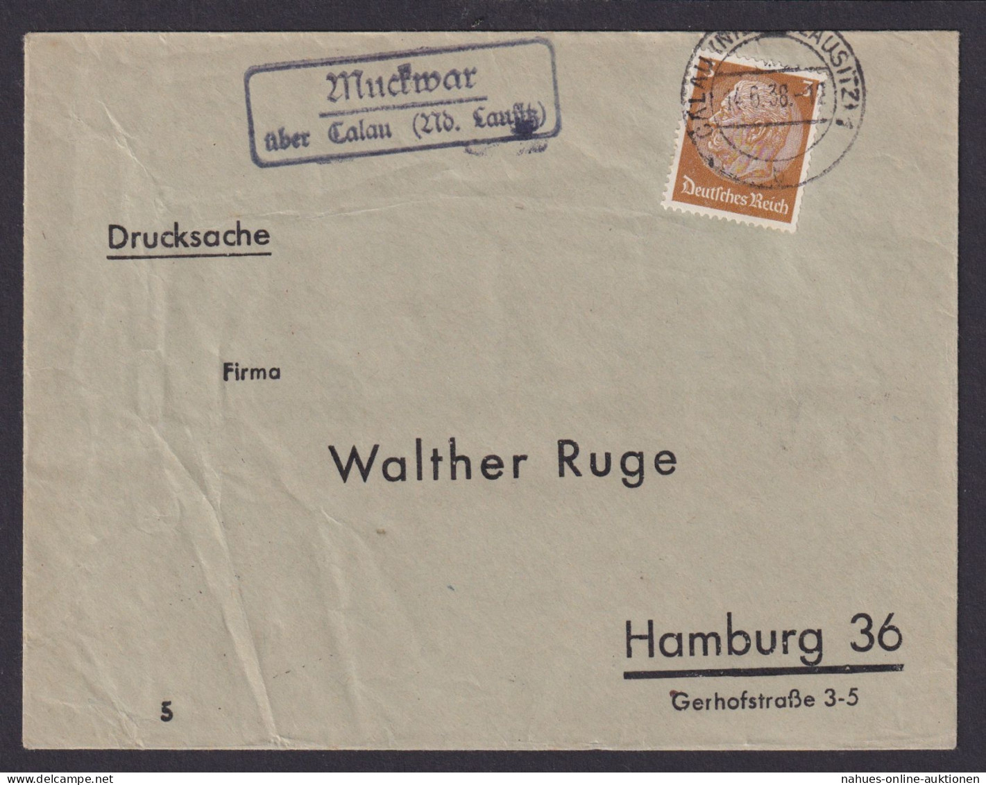 Muckwar über Calau Niederlausitz Brandenburg Deutsches Reich Brief - Cartas & Documentos