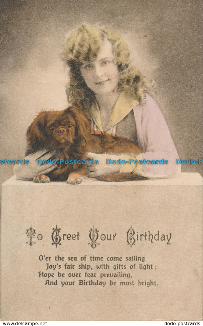 R048763 Greetings. To Greet Your Birthday. Woman With Dog. 1920 - World