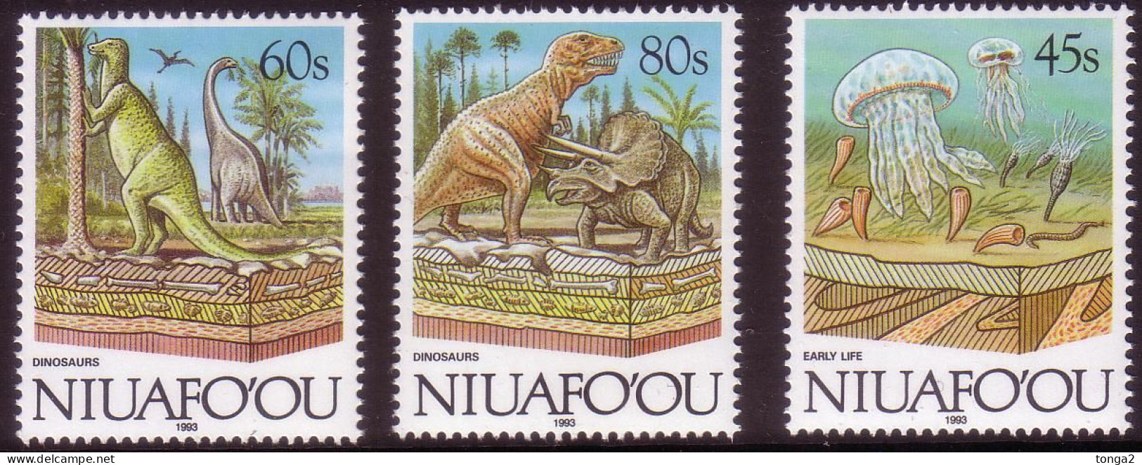 Niuafo'ou 1993 Evolution Of The Earth - Dinosaur - Fossil - Set Of 3 MNH - Prehistorics