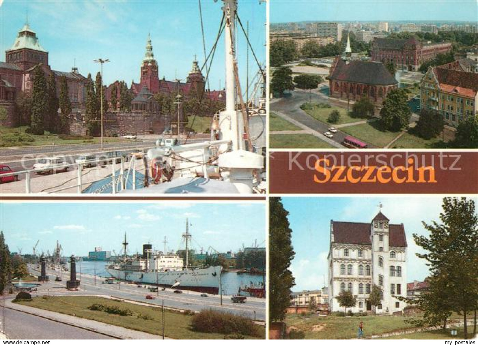 73150235 Szczecin Stettin Hakenstrasse Gebaeude Segelschiff Kirche Hafen Dampfer - Poland