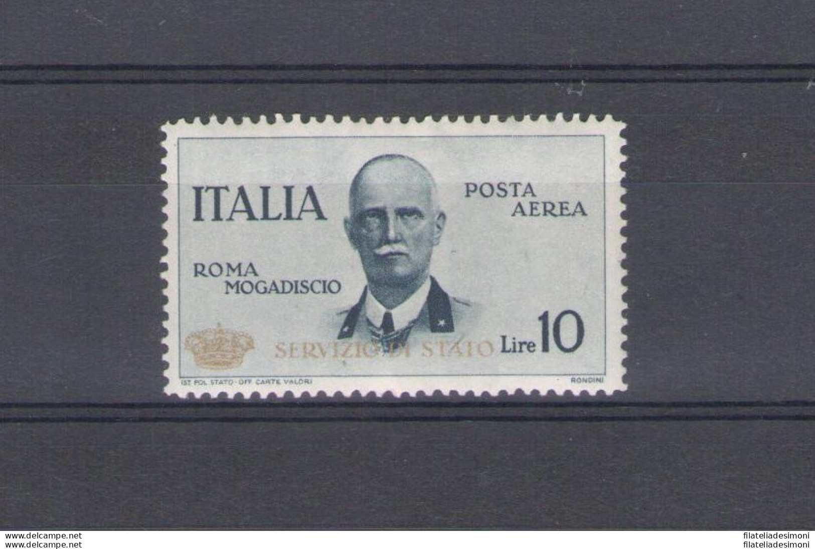 1934 Regno Di Italia - Servizio Aereo - 10 Lire Ardesia "Coroncina " - MNH** Certificato Diena - Otros & Sin Clasificación