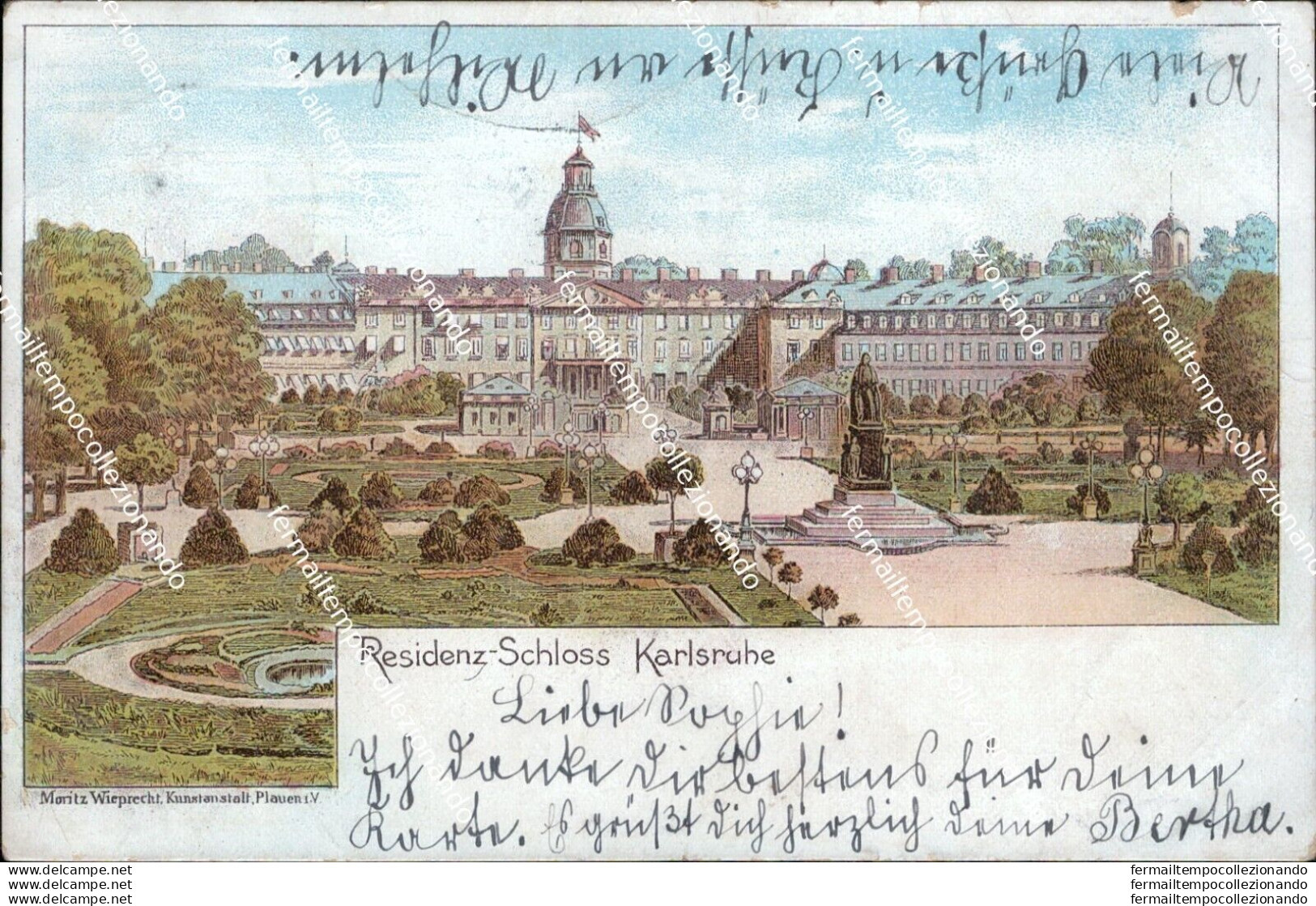 Au34 Cartolina Residenz Schloss Karsruhe 1899 - Other & Unclassified