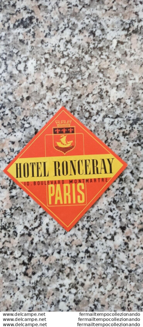 Bh130 Etichetta Da Bagaglio  Hotel Ronceray Paris - Autres & Non Classés