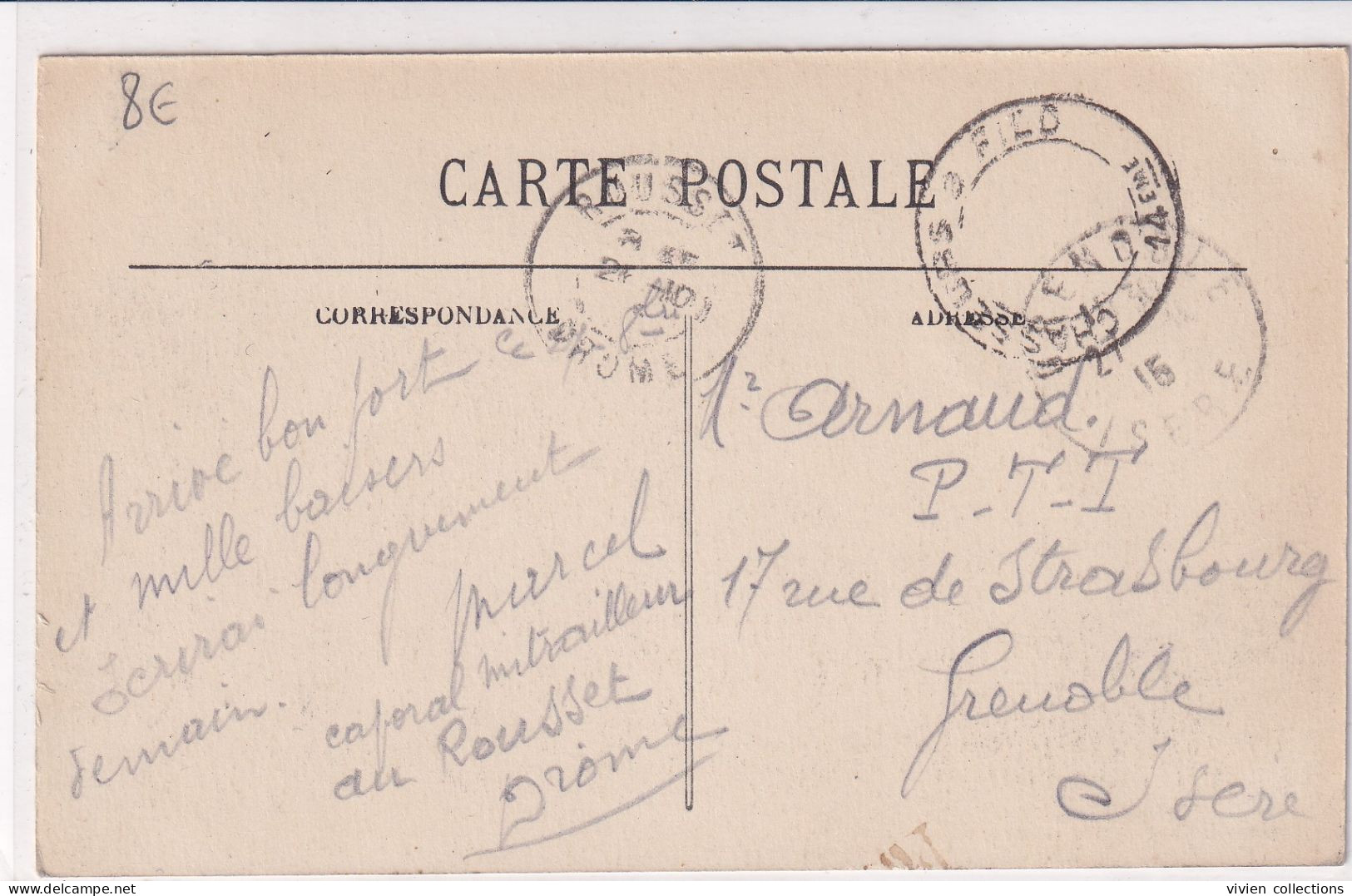 Rousset (26 Drôme) Tampon Chasseurs à Pied 14eme Envoi Du Caporal Mitrailleur En 1915 - WW I