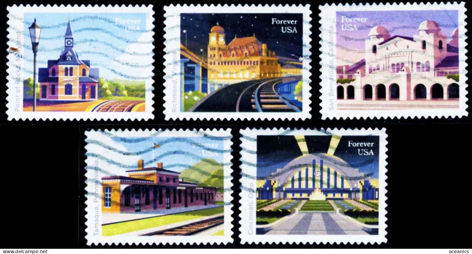 Etats-Unis / United States (Scott No.5758-62 - Historic Railroad Stations) (o) Set Of 5 - Gebruikt