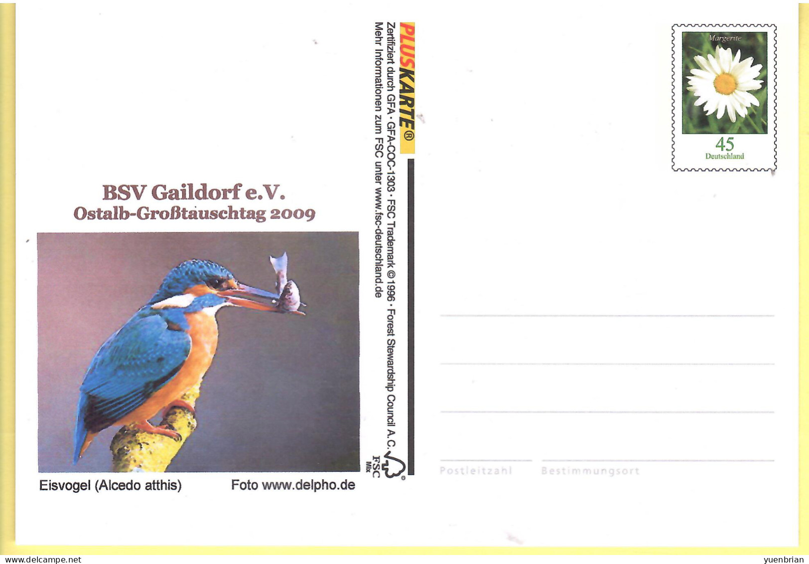 Germany 2009, Bird, Birds, Postal Stationary, Pre-Stamped Post Card, Kingfisher, MNH** - Otros & Sin Clasificación