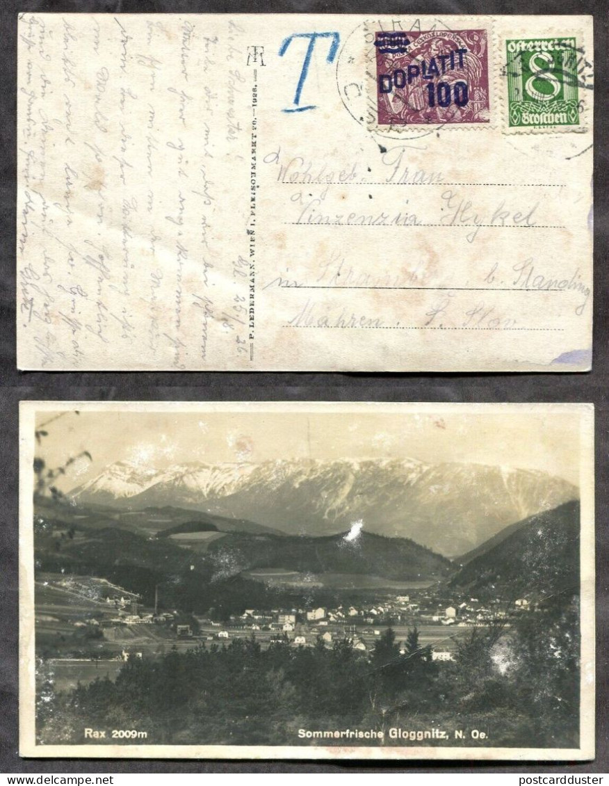 AUSTRIA Gloggnitz 1926 Real Photo Postcard To Czechia. Postage Due, Re-Valued (h2868) - Covers & Documents
