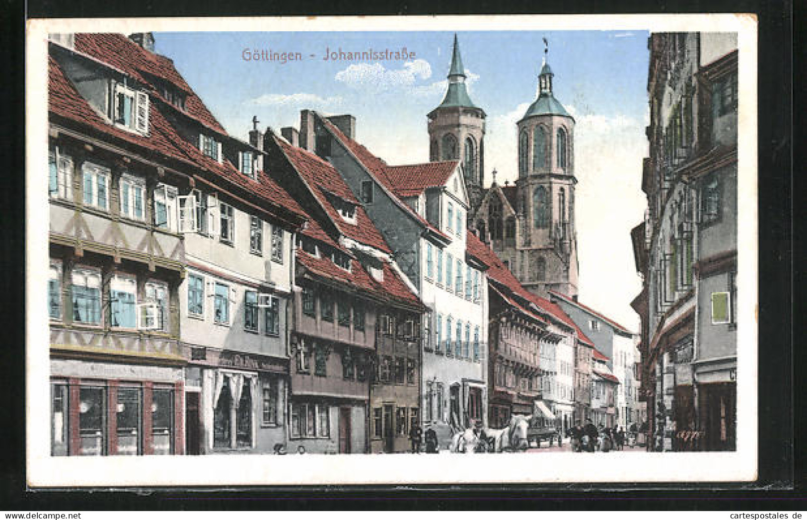 AK Göttingen, Geschäftshäuser Und Kirche In Der Johannisstrasse  - Goettingen