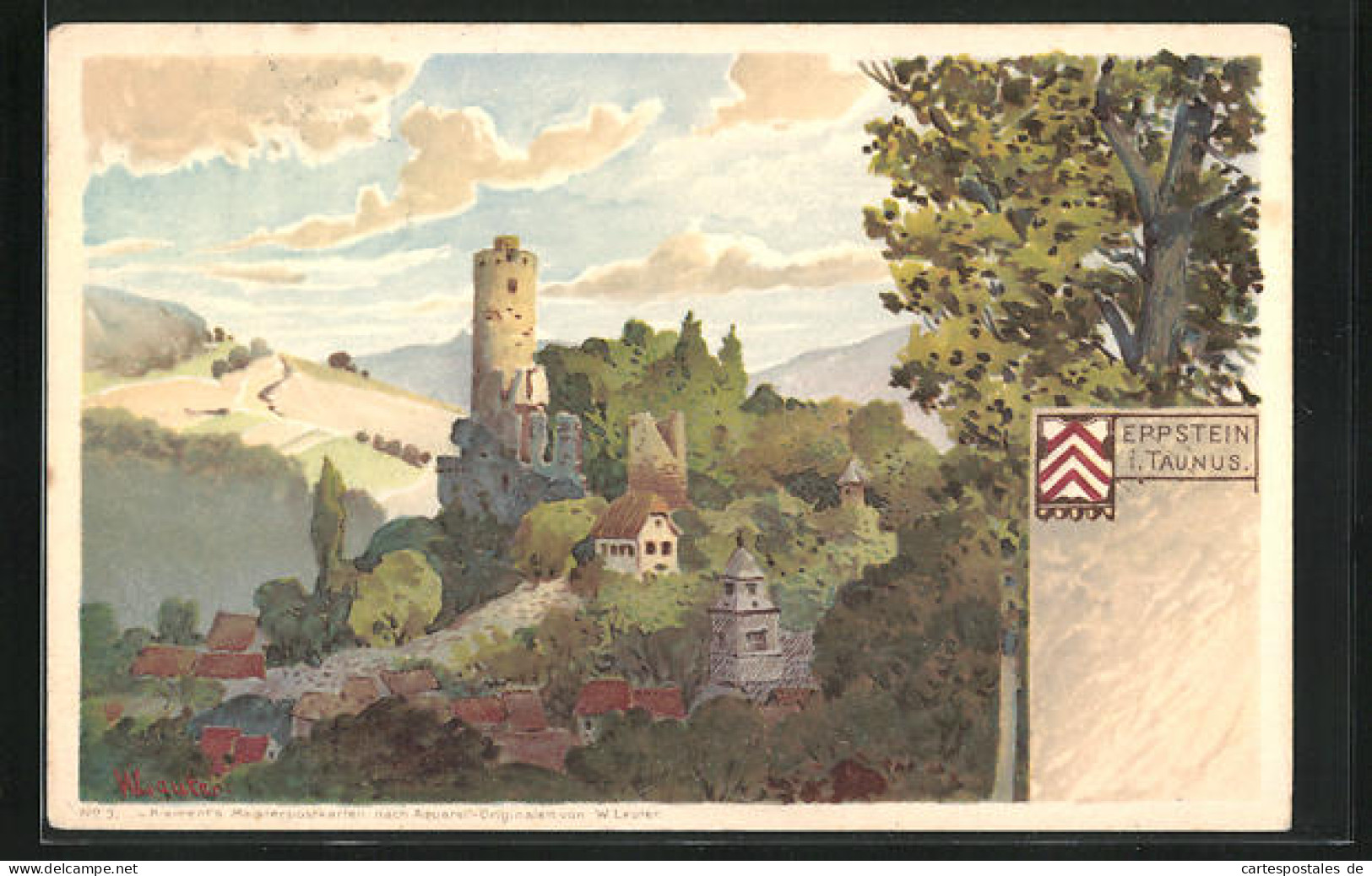 Lithographie Eppstein / Taunus, Blick Zur Burg  - Taunus