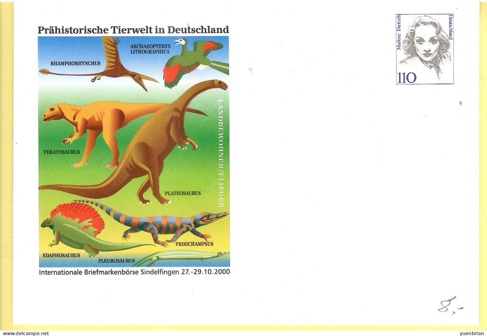 Germany 2000, Postal Stationary, Pre-Stamped Cover, Dinosaurs, MNH** - Prehistorics