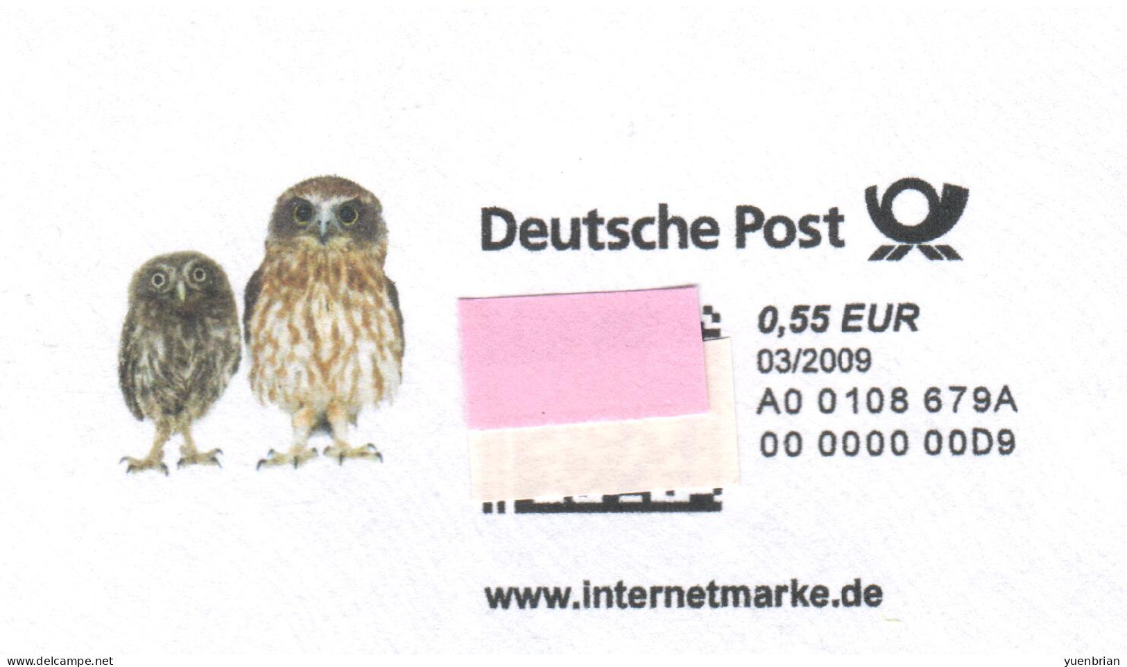 Germany 2009, Postal Stationary, Self-Service Franking Label On Cover, Owl, MNH** - Owls