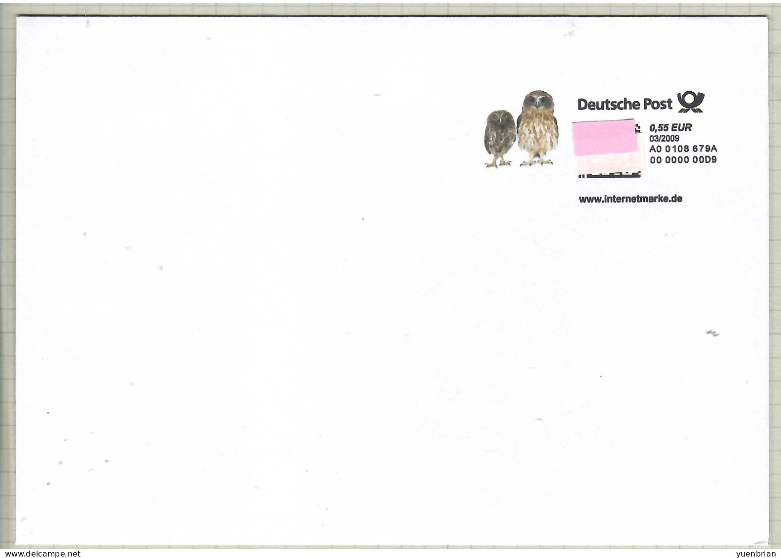 Germany 2009, Postal Stationary, Self-Service Franking Label On Cover, Owl, MNH** - Búhos, Lechuza