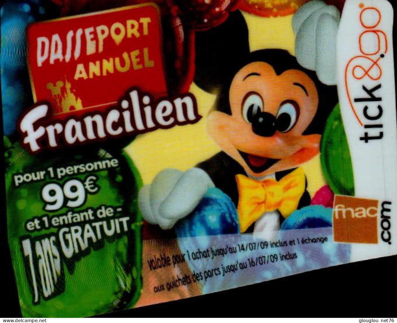 CARTE CADEAU  FNAC Passeport Annuel Francilien  DISNEY - Cartes De Fidélité Et Cadeau