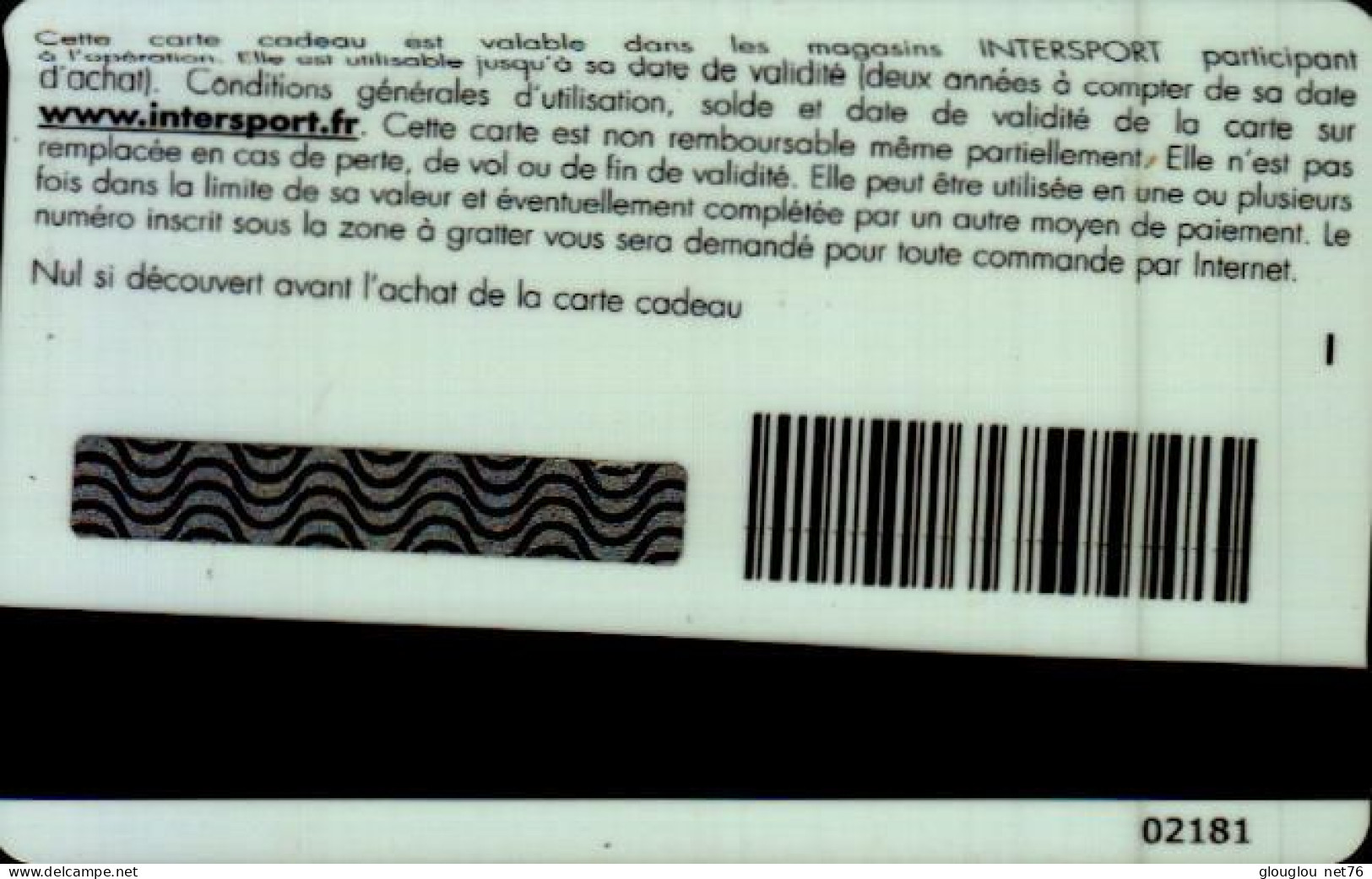 CARTE CADEAU  INTERSPORT...OLYMPIQUE DE MARSEILLE - Gift And Loyalty Cards