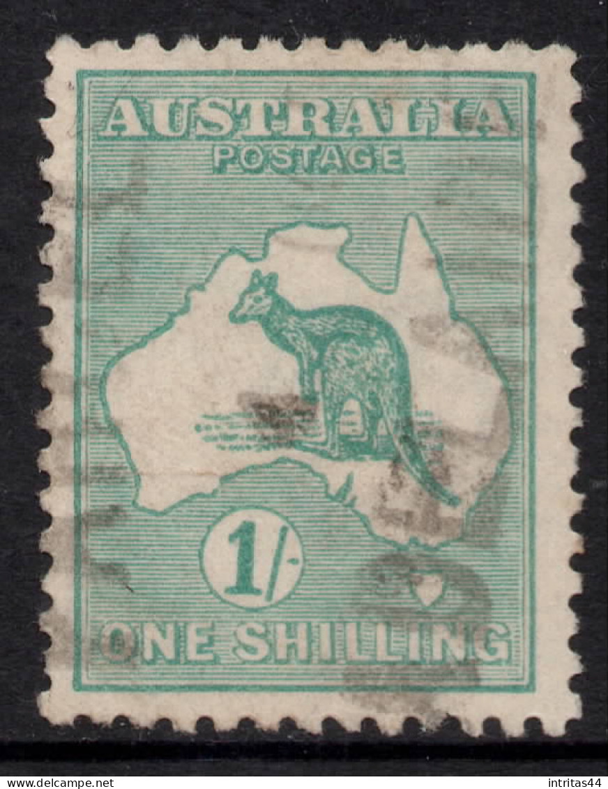 AUSTRALIA 1916  1/- BLUE - GREEN KANGAROO (DIE II) STAMP PERF.12 3rd. WMK  SG.40 VFU. - Usati