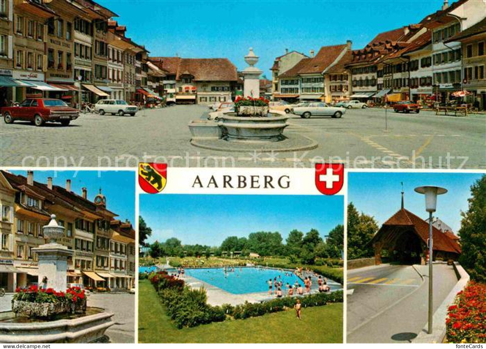 12897236 Aarberg Marktplatz Schwimmbad Brunnen Bruecke Aarberg - Autres & Non Classés