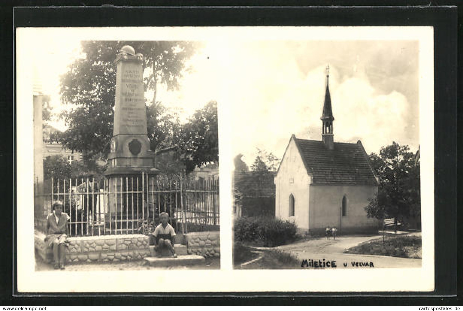 AK Miletice U Velvar, Kinder Vor Einem Denkmal, Kirche  - Czech Republic