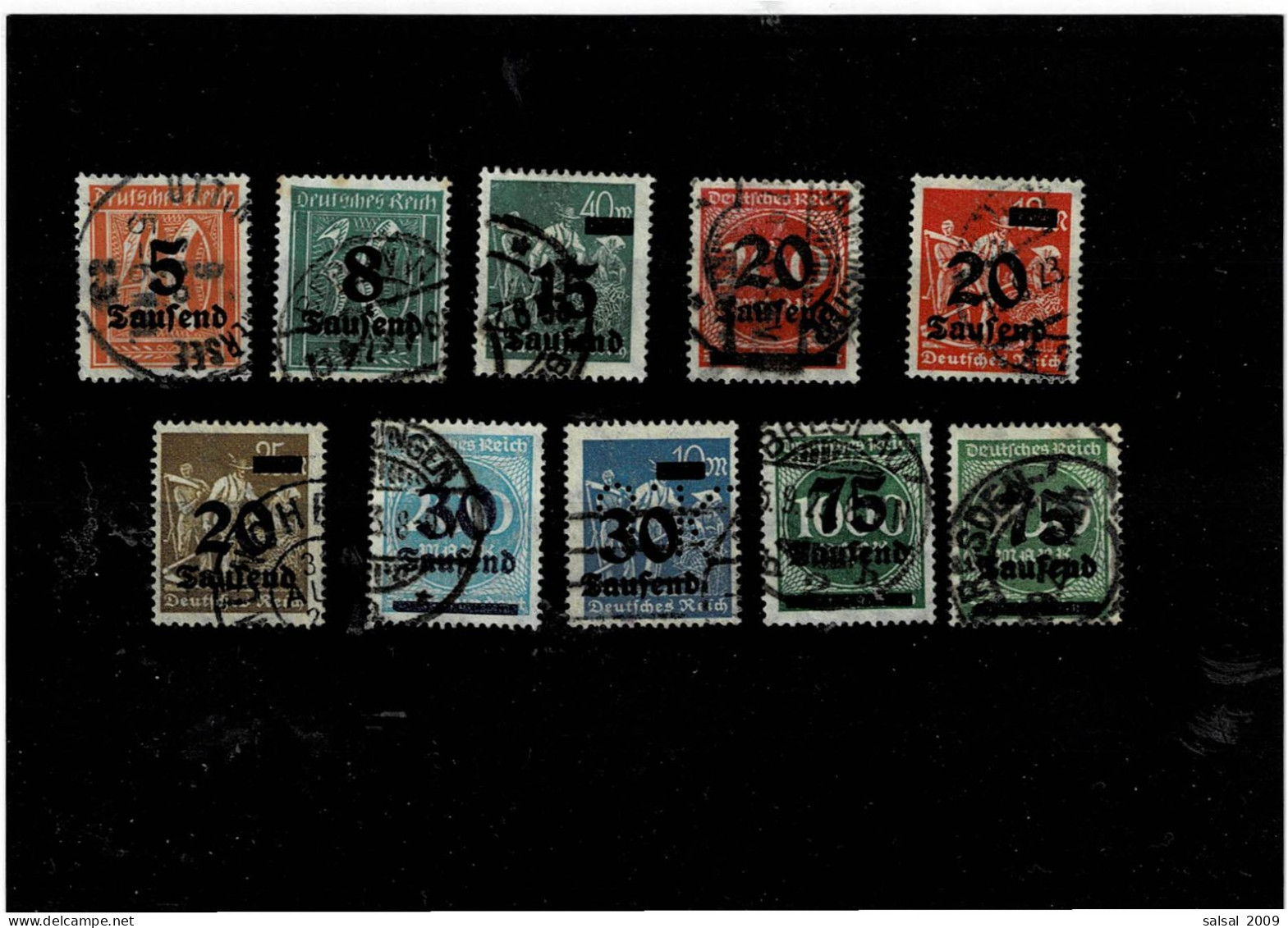 GERMANIA REICH ,francobolli Soprastampati ,10 Pezzi Usati ,1 PERFIN ,tutti Annulli Originali ,qualita Ottima - 1922-1923 Lokale Uitgaves