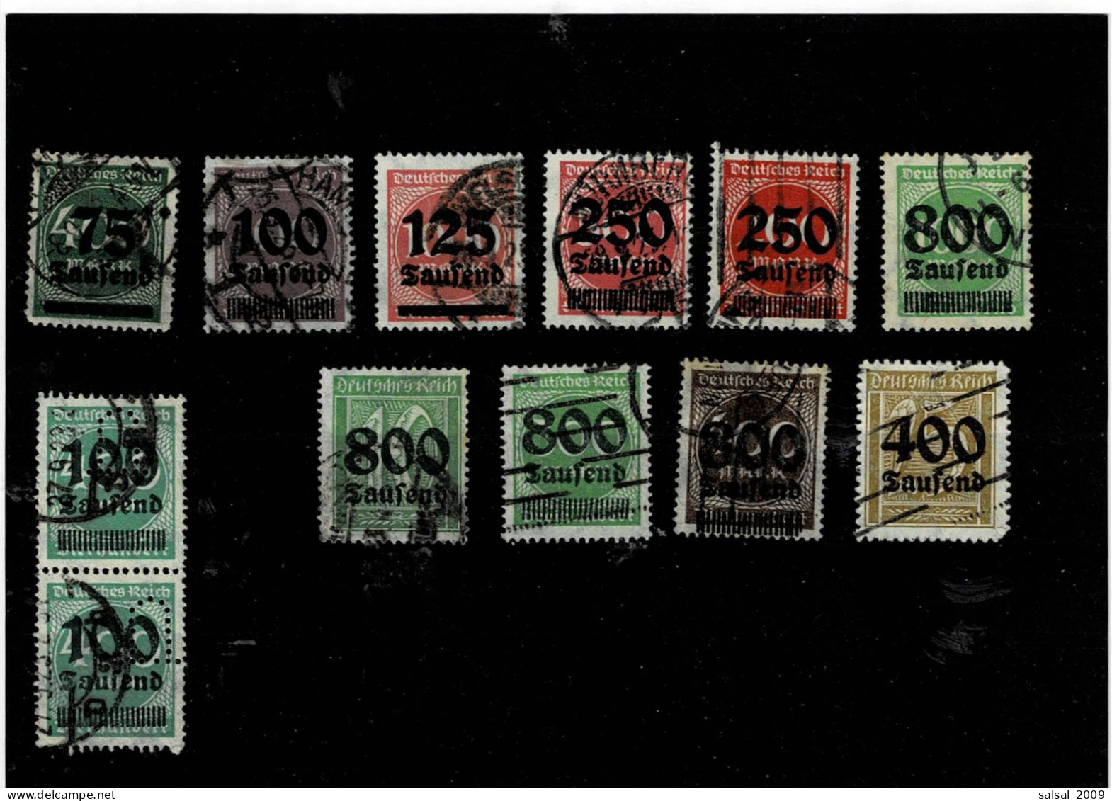 GERMANIA REICH ,francobolli Soprastampati ,12 Pezzi Usati ,tutti Annulli Originali ,1 Coppia PERFIN ,qualita Ottima - 1922-1923 Lokalausgaben