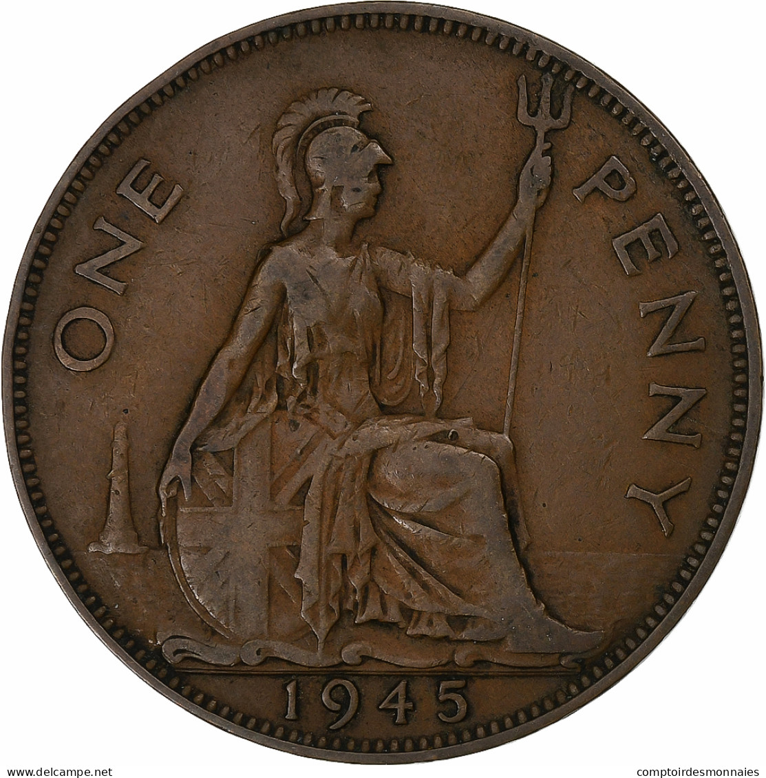 Grande-Bretagne, George VI, Penny, 1945, Londres, Bronze, TB+ - D. 1 Penny