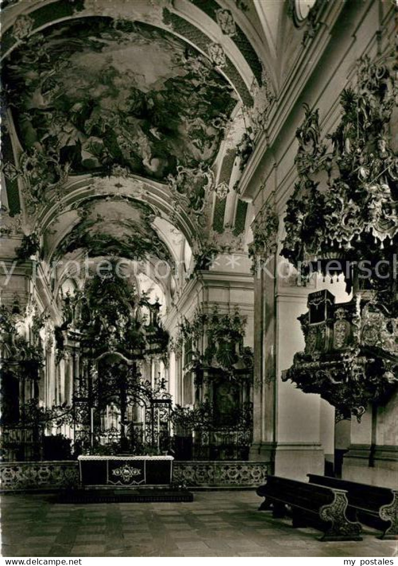 73140246 Amorbach Miltenberg Abteikirche Blick Auf Kanzel Gitter Und Chor Freske - Amorbach