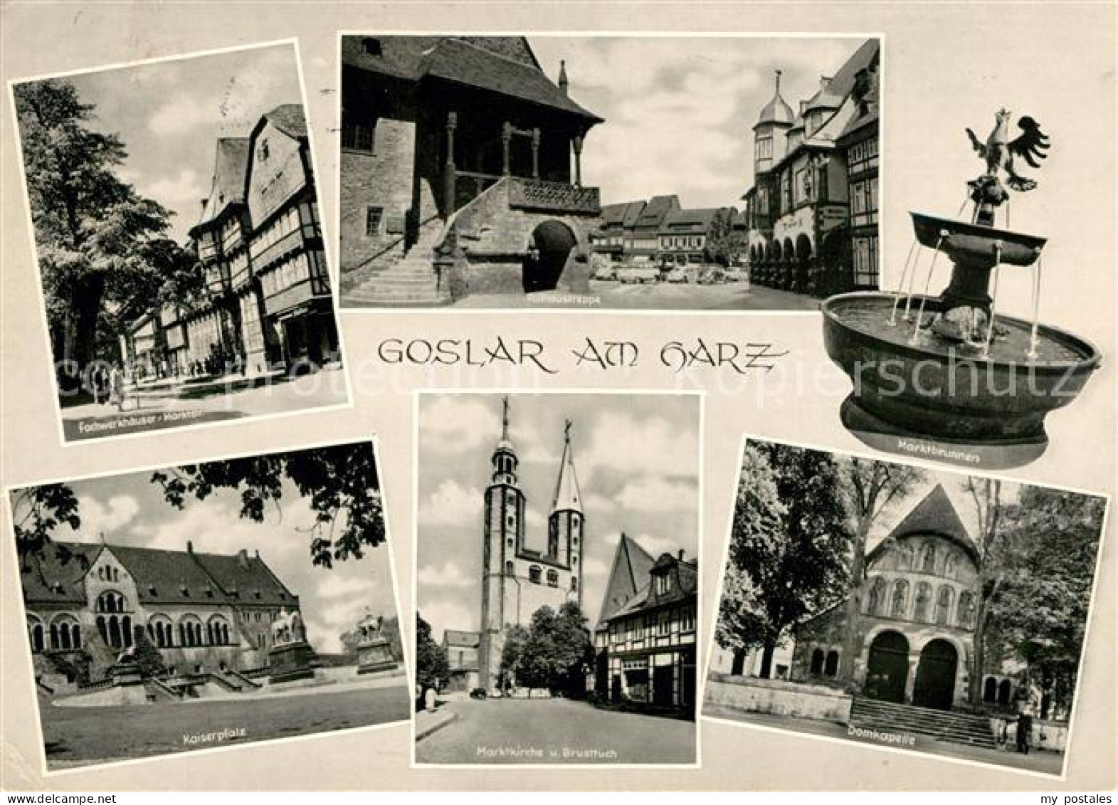 73140175 Goslar Fachwerkhaeuser Rathaus Treppe Brunnen Domkapelle Kirche Brusttu - Goslar