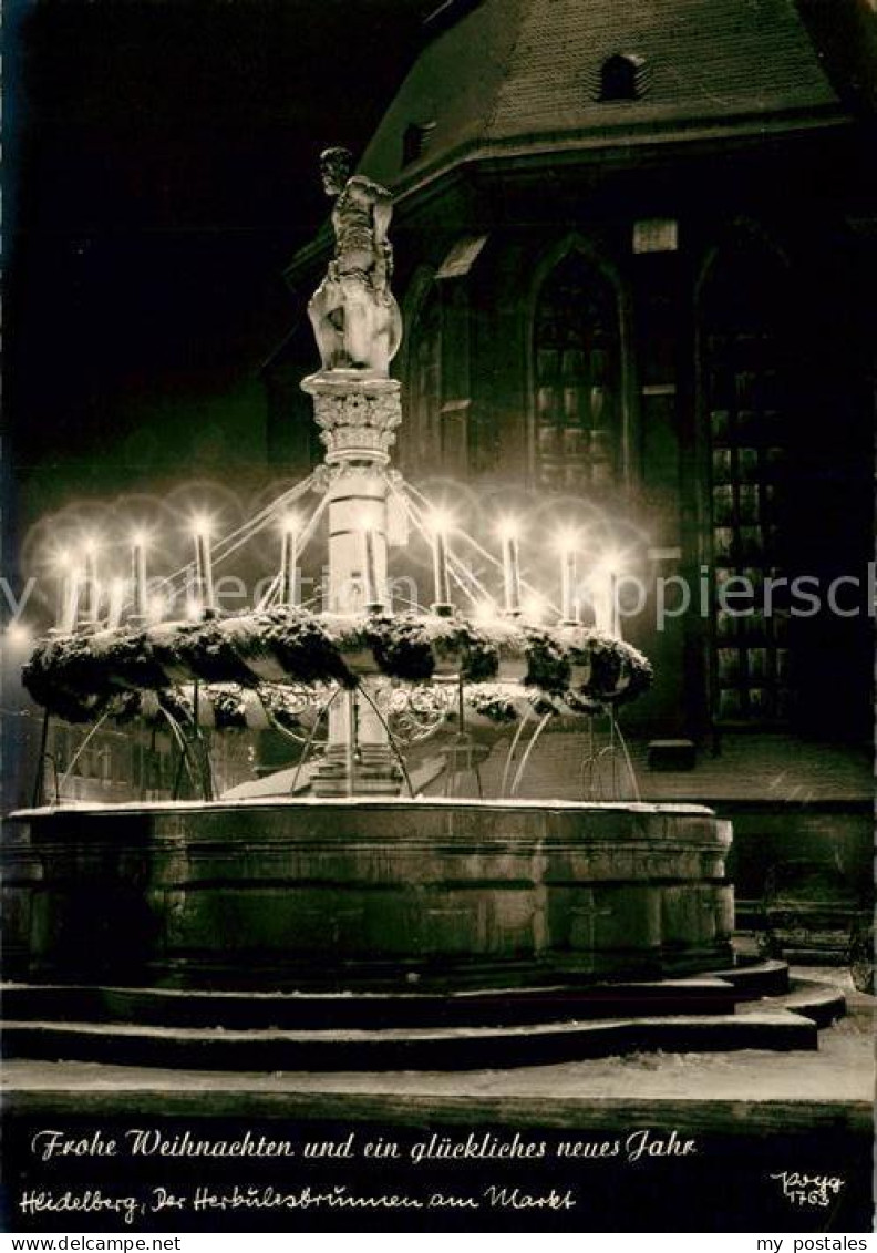 73140153 Heidelberg Neckar Weihnachtskarte Beleuchteter Herkulesbrunnen Am Markt - Heidelberg