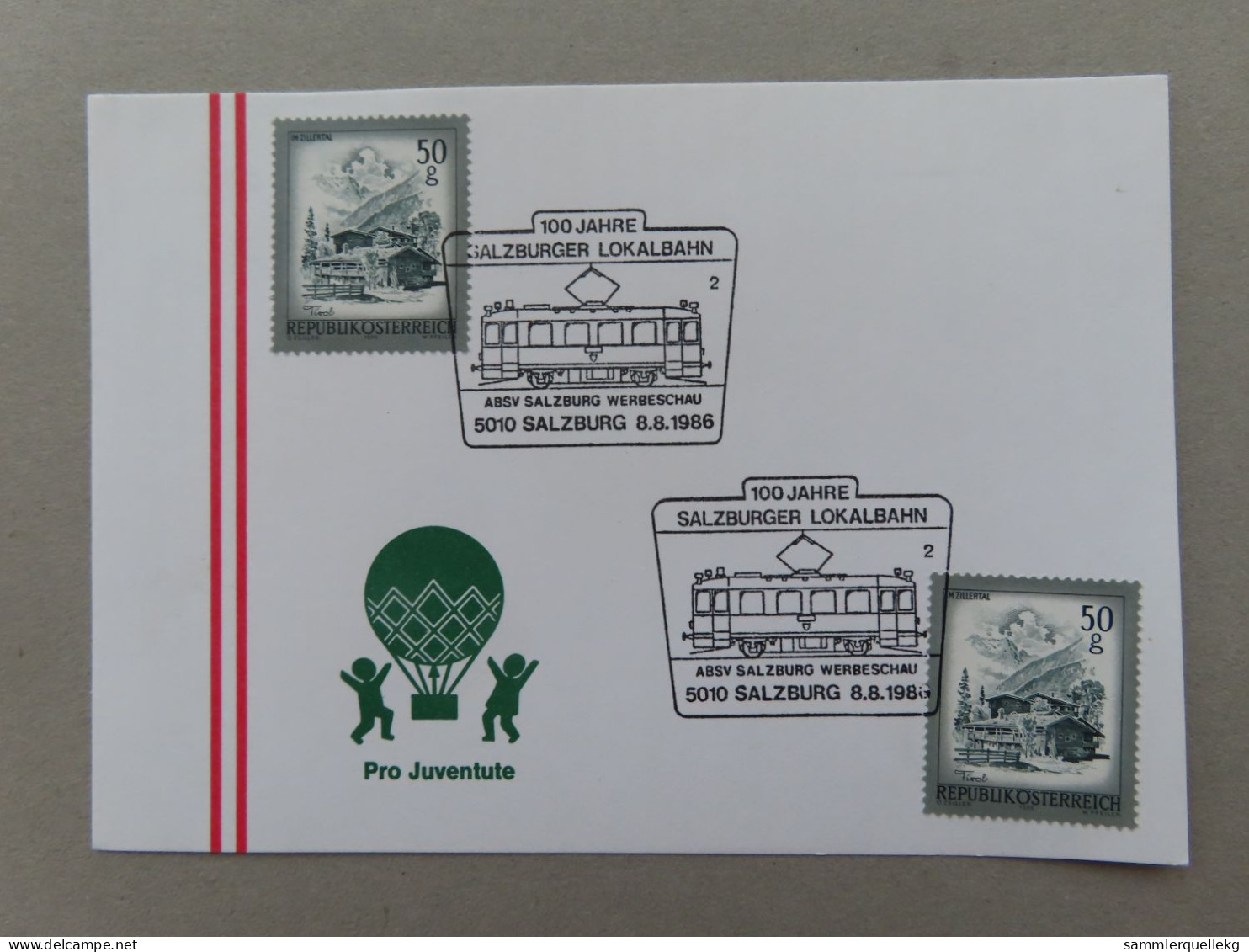 Österreich Pro Juventute - Mit Sonderstempel 8. 8. 1986 Salzburg, 100 Jahre Salzburger Lokalbahn (Nr.1506) - Otros & Sin Clasificación