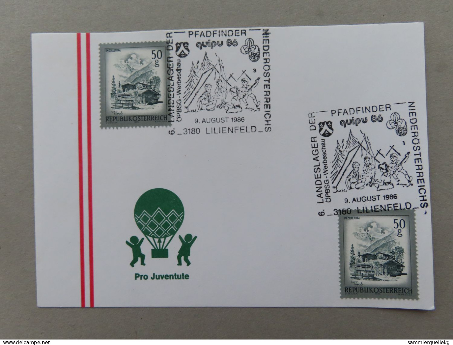 Österreich Pro Juventute - Mit Sonderstempel 6. August 1986 Lilienfeld, 6. Landeslager Pfadfinder NÖ (Nr.1508) - Sonstige & Ohne Zuordnung