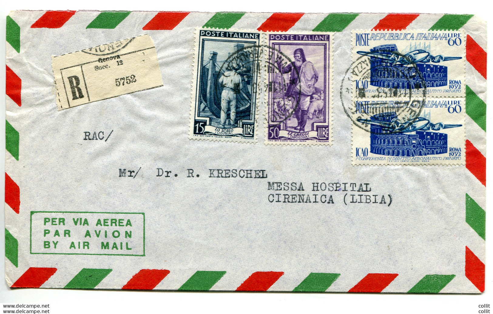 ICAO Lire 60 Coppia Su Busta Racc. - 1946-60: Marcophilia