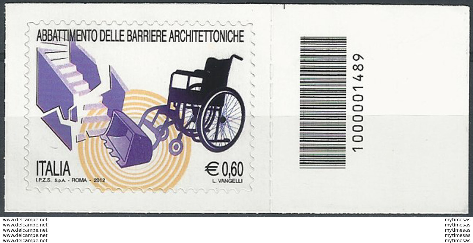 2012 Italia Barriere Architettoniche Codice A Barre Adfa Varietà - Autres & Non Classés