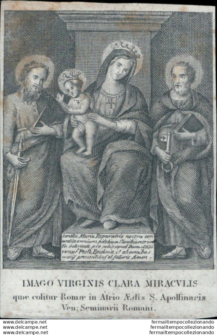 Bn4 Antico Santino Incisione Imago Virginis Clara Miracvlis Roma S.apollinaris - Devotion Images