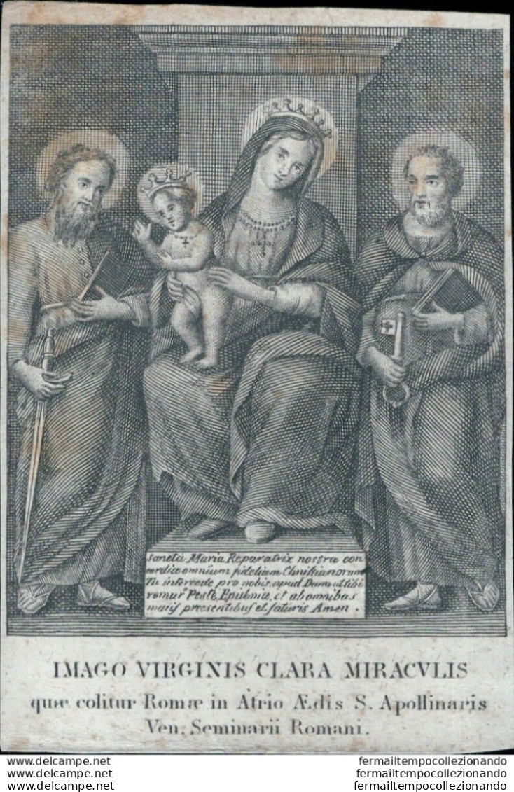 Bn4 Antico Santino Incisione Imago Virginis Clara Miracvlis Roma S.apollinaris - Santini