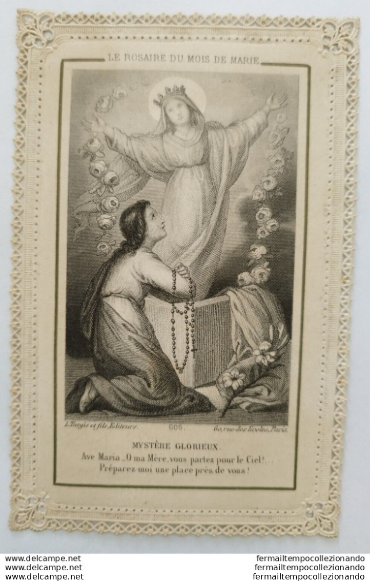 Bm71 Antico Santino Merlettato  Holy Card Le Rosaire Du Mois De Marie - Devotion Images