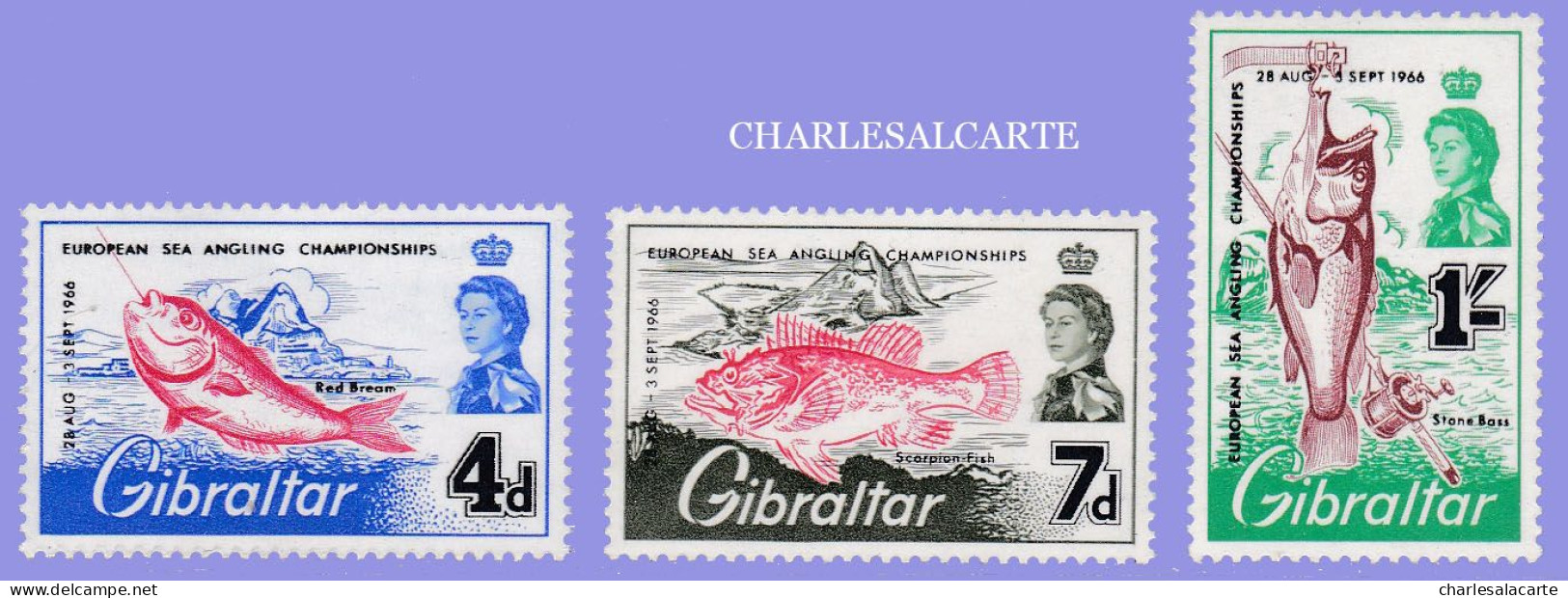 GIBRALTAR 1966  Q.E. II  FISHING COMPETITION  S.G. 190-192  U.M. - Gibraltar