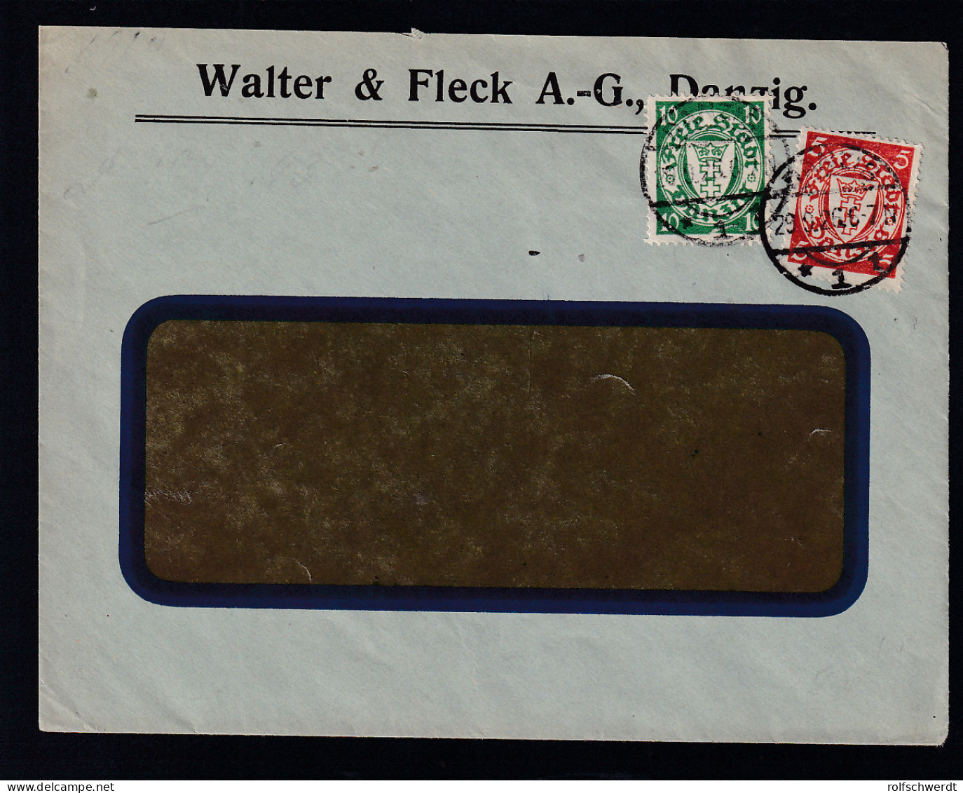 Wappen 5 Pfg. Und 10 Pfg. Auf Fensterbrief Der Walter & Fleck A.-G.,  Danzig - Autres & Non Classés