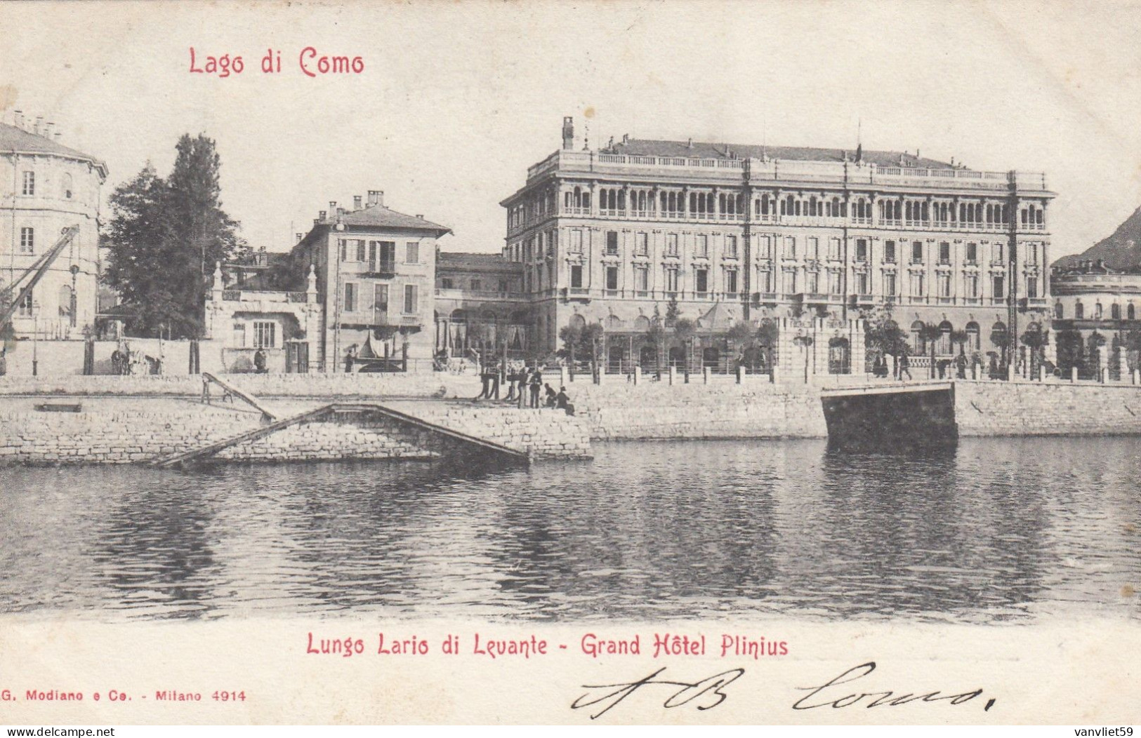 COMO-LAGO DI COMO-LUNGO LAGO DI LEVANTE-HOTEL=PLINIUS=- CARTOLINA  VIAGGIATA IL 3-8-1902-RETRO INDIVISO - Como
